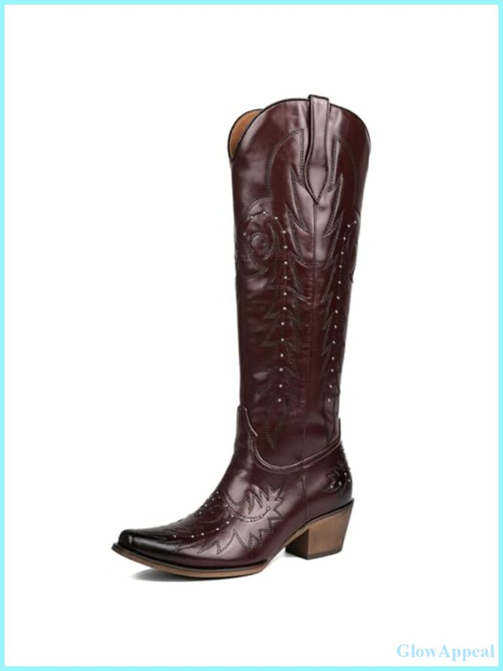 Embroidered Knee High Cowboy Boots Snip Toe Western Country Boots 15 inch Shaft
